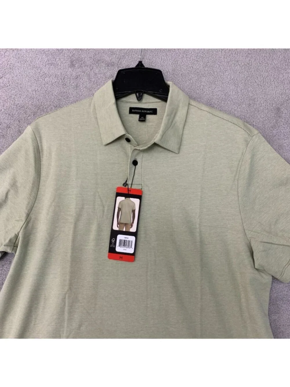 NWT Banana Republic Men's Size M Luxe Touch Green Polo Shirt Striped